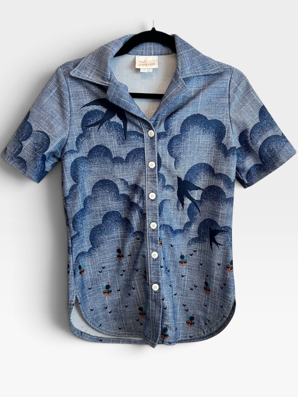 Vintage Jantzen Blue Swallow Button Up Shirt